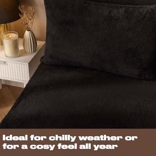 Brentfords Teddy Fleece Thermal Fitted Bed Sheet, Black, 200 x 200 cm – 3