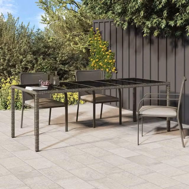 Berkfield Home Grey Poly Rattan Garden Dining Table W: 250 cm, D: 100 cm, H: 75 cm