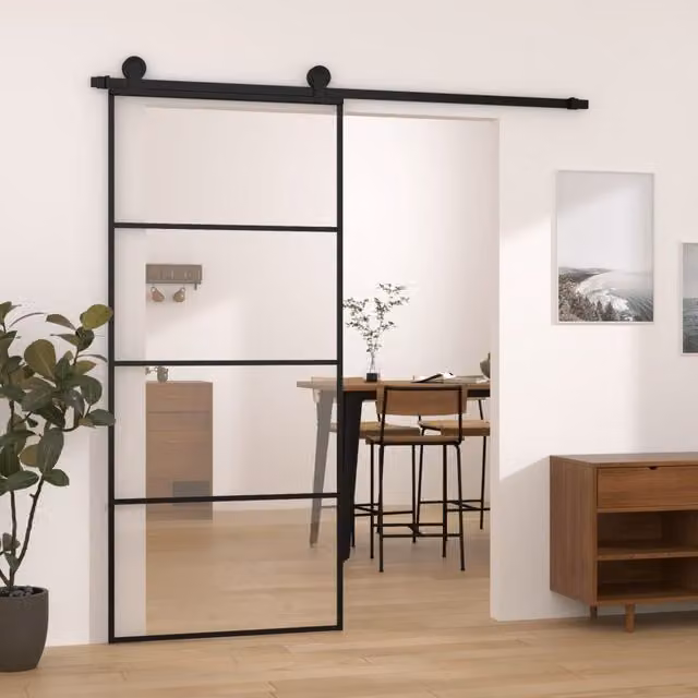 Berkfield Home Modern Sliding Door with Hardware Set, Black ESG Glass and Aluminium, W: 90 cm, H: 205 cm – 1