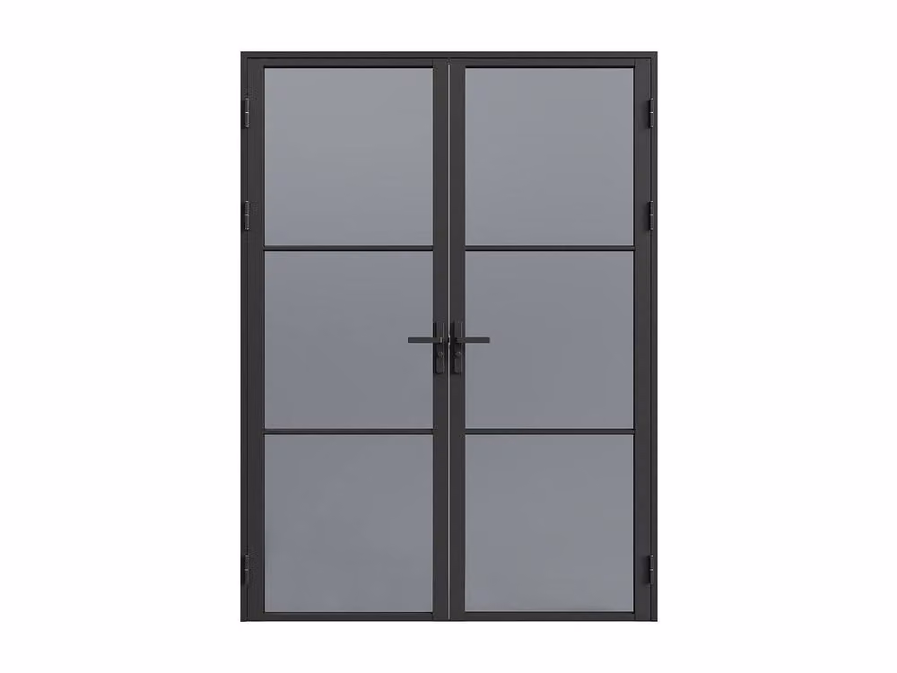 Vente-unique Reversible Double-Leaf Modern Swing Door in Black Aluminium and Smoked Glass, H: 204 cm – 2