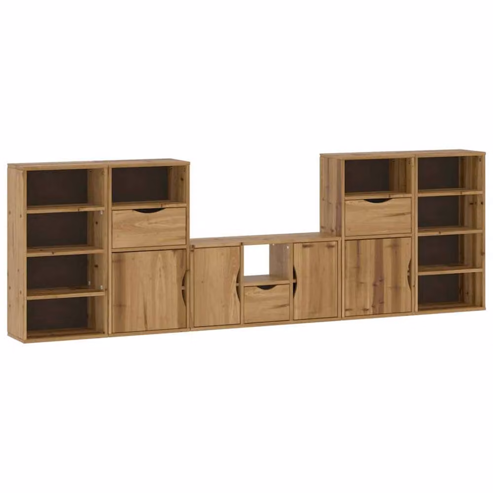 Berkfield Home ODDA 5 Piece Decorative TV Unit Set in Brown Solid Wood and MDF – 2