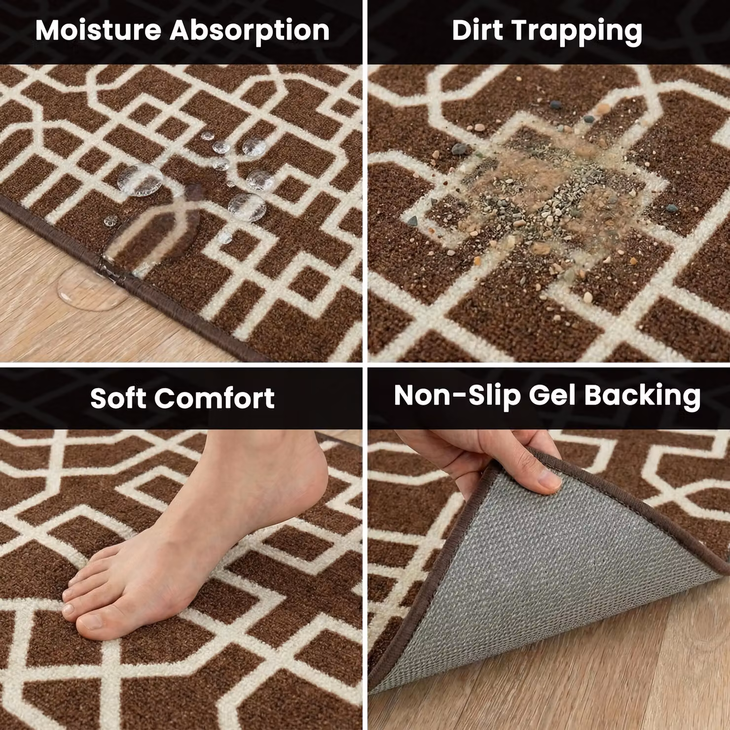 Smart Living Siam Heavy Duty Non Slip Hallway and Kitchen Door Mat, Dark Brown, W: 67 cm, L: 120 cm – 4