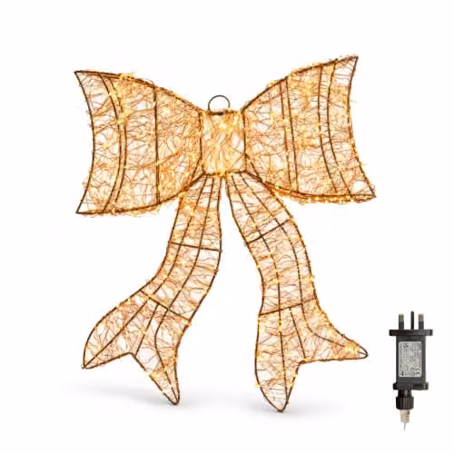 Samuel Alexander Gold Christmas Bow with 650 Warm White LEDs, 43cm – 2