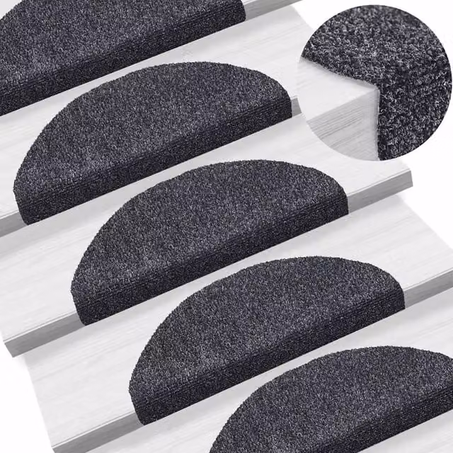 Berkfield Home 15-Piece Self-Adhesive Needle Punch Stair Mats, Dark Grey, W: 65 cm, D: 21 cm, H: 4 cm