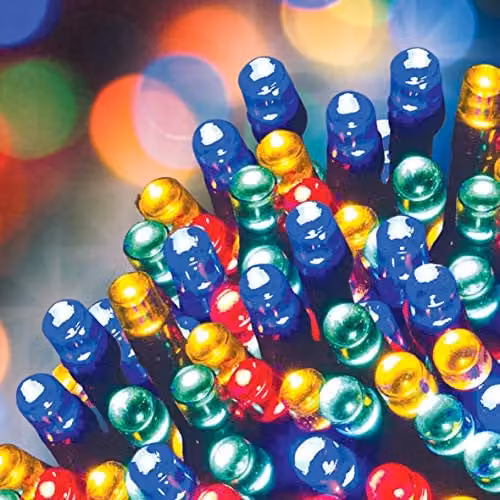 GardenKraft Solar Powered Multi-Coloured LED Outdoor String Lights with IP44 Weatherproof Rating and Dusk Sensor