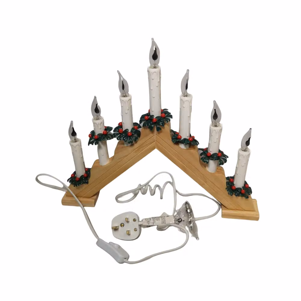 Samuel Alexander Premier Christmas Candlebridge with 7 Flickering Bulbs in Brown Light Wood Finish, Mains Operated, 40 cm – 4