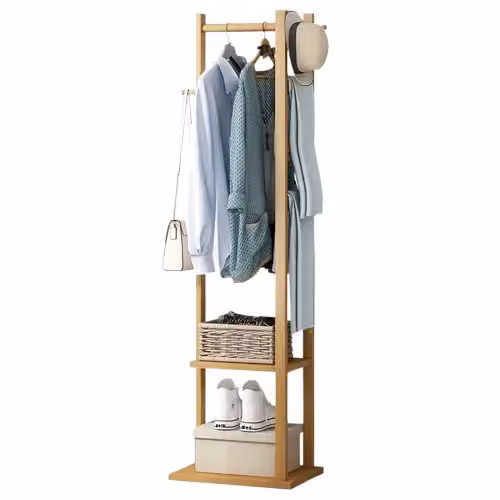 Modcraft Bamboo Coat Stand with Garment Shelf and Hanging Rail in Brown – 2