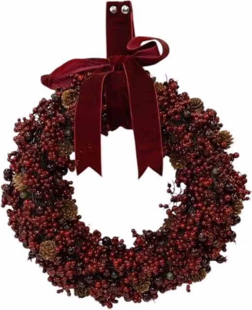 Four Candle Luxury Burgundy Berry and Pinecone Christmas Wreath with Velvet Bow, Red, Diameter: 36 cm – 1
