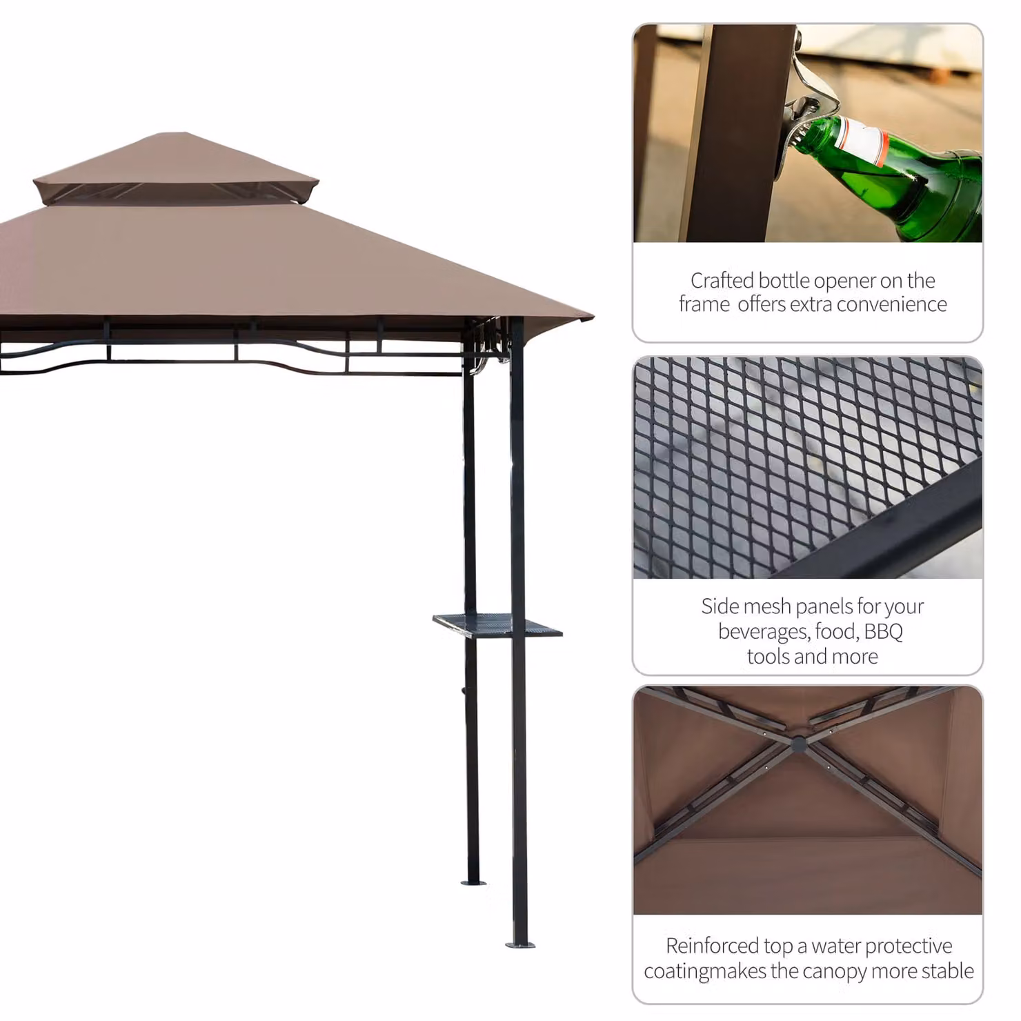 Outsunny Double-tier BBQ Gazebo Shelter in Brown – 4