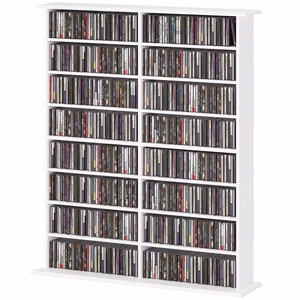 ERGOVEXA 16-Compartment Media Shelf in White with Adjustable Shelves and Back Panel – 3