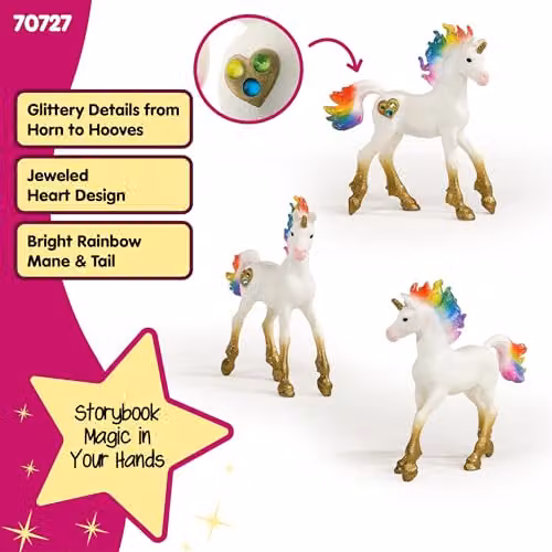 Schleich Bayala Rainbow Love Unicorn Foal Fantasy Toy Figurine, Multicolour – 3