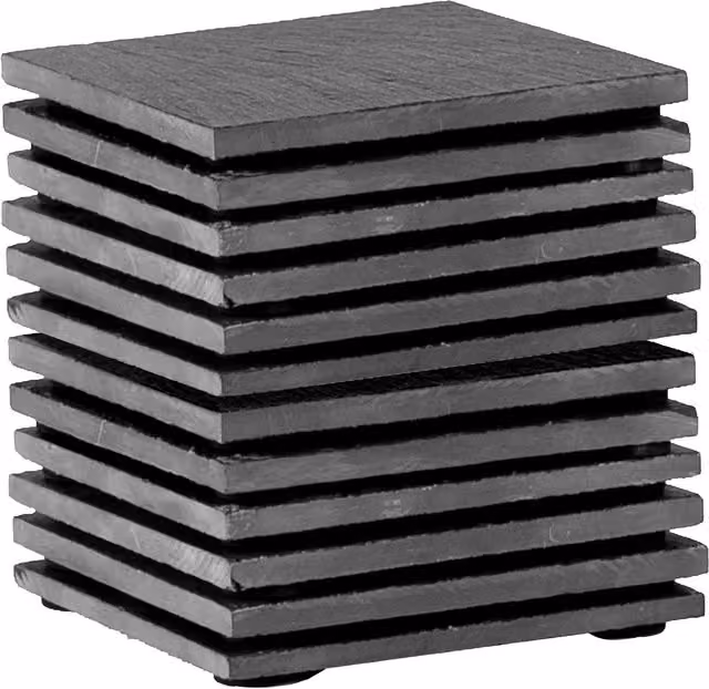 Argon Tableware Square Black Slate Coasters, 12 Piece Set with Holder – 6