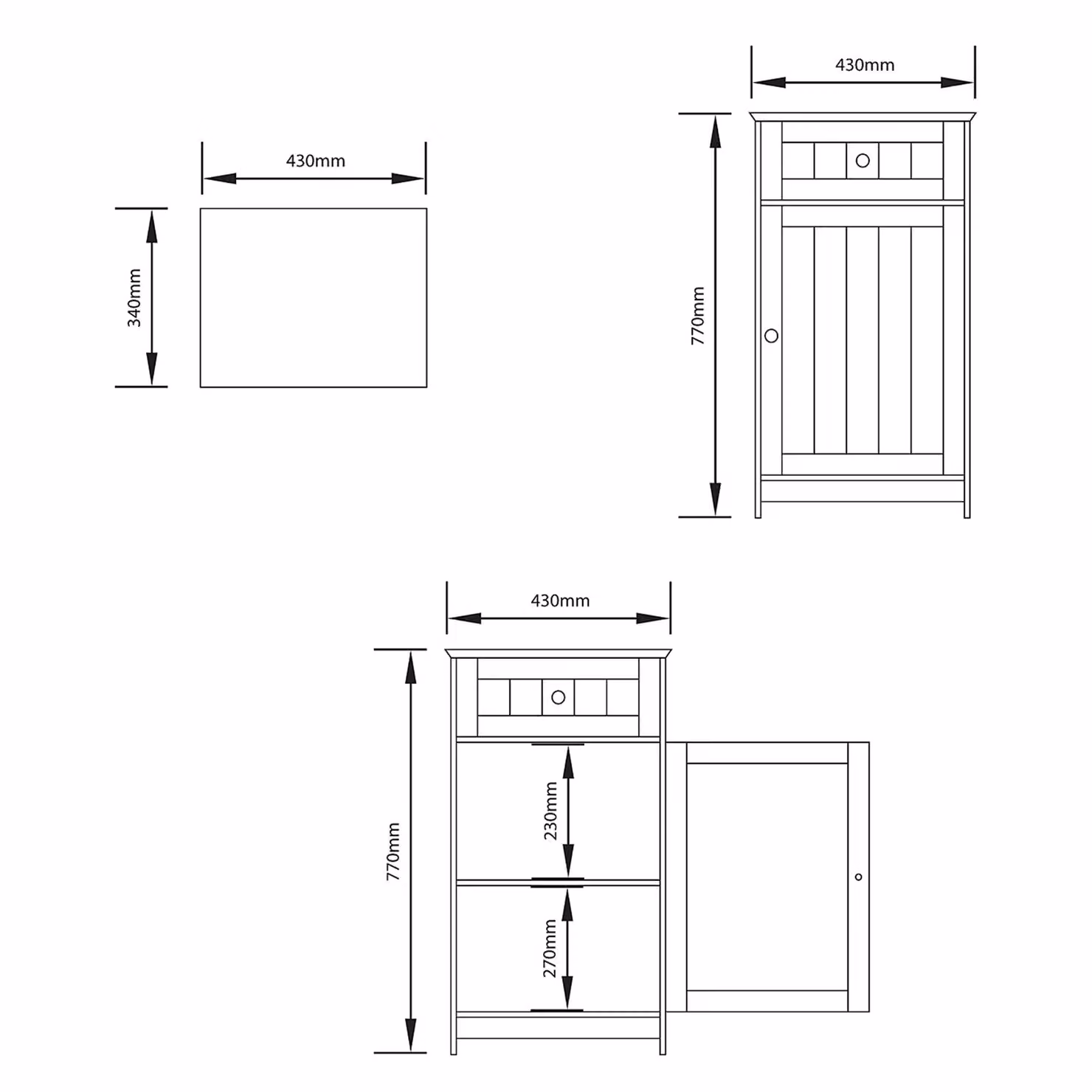 Bath Vida Modern 1 Door 1 Drawer Freestanding Bathroom Storage Cabinet, Grey, H 77 x W 43 x D 34 cm – 3