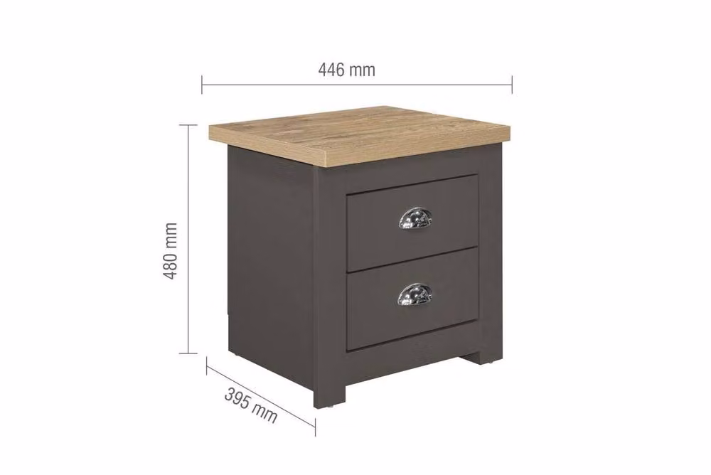Birlea Highgate Pair of 2 Drawer Bedside Cabinets in Grey and Dark Grey Farmhouse Style – 2