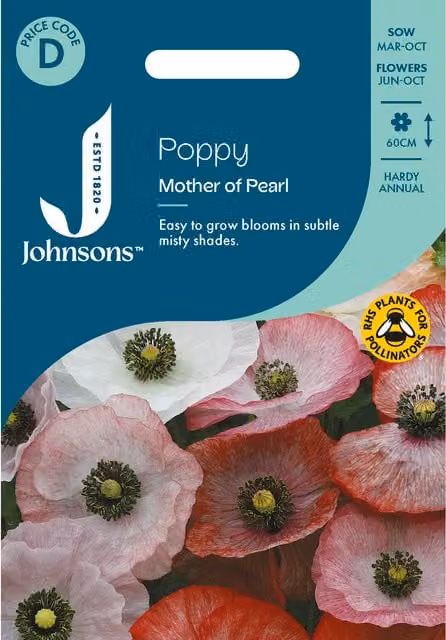 Johnsons Seeds Pink Poppy Mother of Pearl Flower Seeds