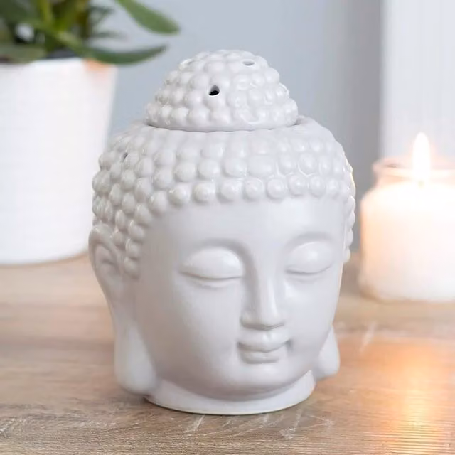 Something Different Buddha Head Ceramic Oil Burner in Grey