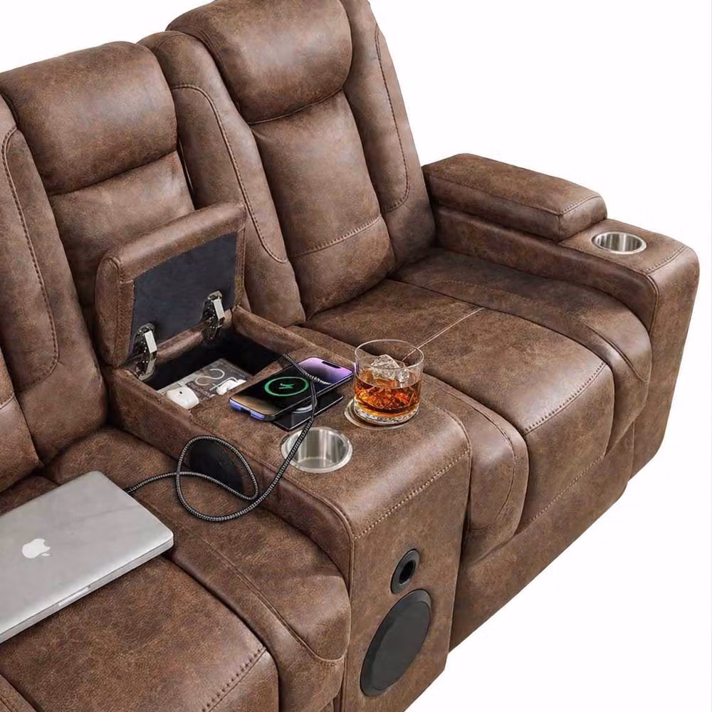 Furnishings For Less UK Juniper Brown Electric Recliner Sofa Set (3+2+1) with USB Charging, Cup Holders and LED Lighting – 3