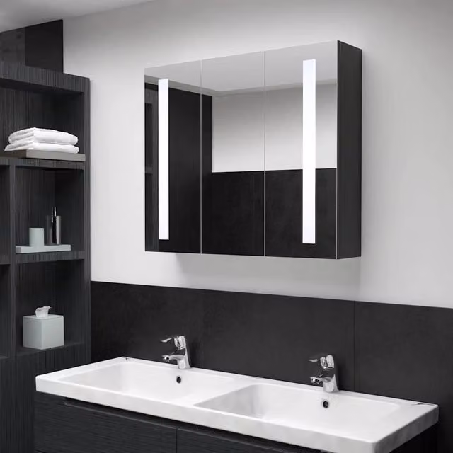 Berkfield Home LED Bathroom Mirror Cabinet in Black, W/D/H: 89 x 14 x 62 cm