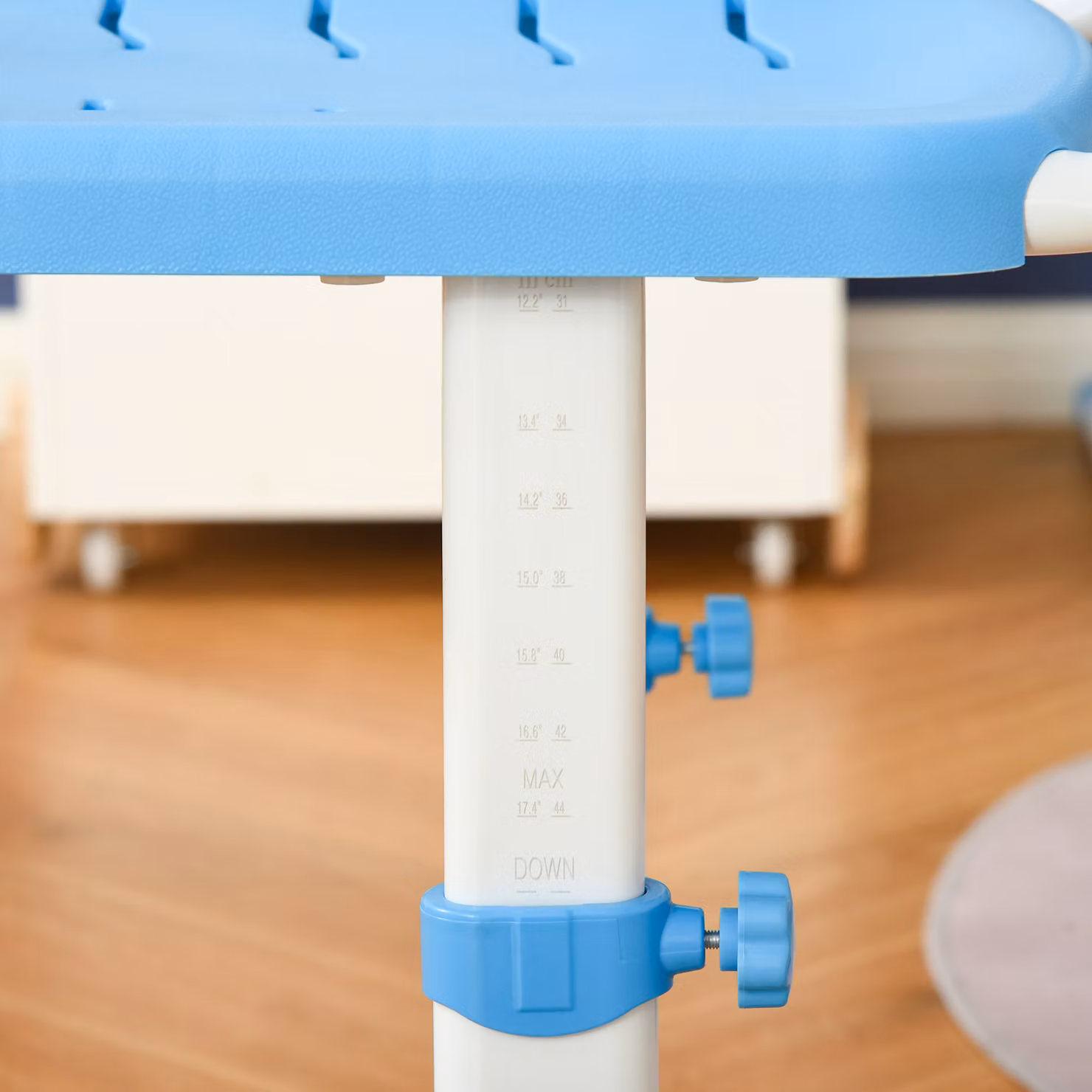 HOMCOM Height Adjustable Kids Desk and Chair Set in Blue with Drawer, Pen Slot and Hook – 3