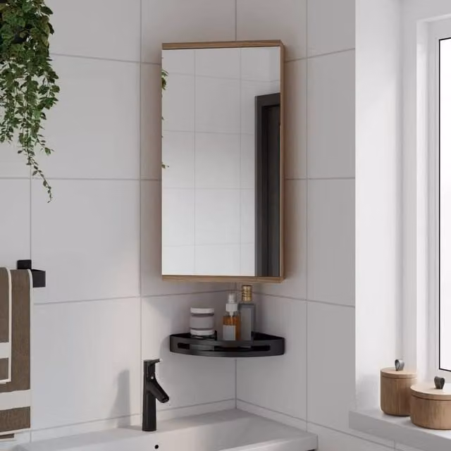 Berkfield Home Corner Bathroom Mirror Cabinet in Oak Brown, W/D/H: 30 x 24 x 60 cm – 1
