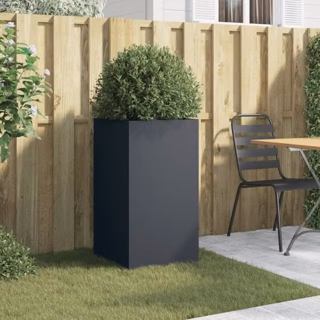 Berkfield Home Steel Planter Tub in Anthracite, W/D/H: 42 x 38 x 75 cm
