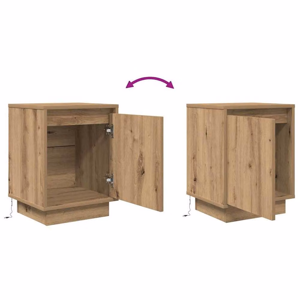 Berkfield Home Set of 2 Artisan Oak Bedside Cabinets with Integrated LED Lights in Natural Brown, W/D/H: 38 x 34 x 50 cm – 5