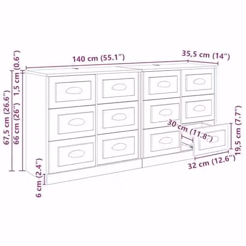 vidaXL Set of 2 Modern Sideboards in Old Wood Brown, W/D/H: 70 x 35.5 x 67.5 cm – 3