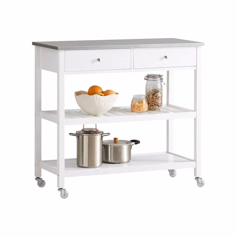 SoBuy Modern Kitchen Trolley with Stainless Steel Top in White