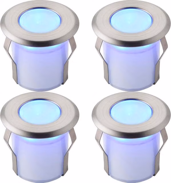 Loops 4 Pack Recessed Decking IP67 Guide Lights with Blue LED and Stainless Steel Finish