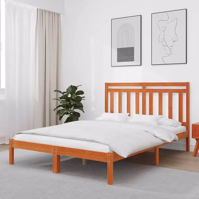 Berkfield Home Solid Pine Wood Bed Frame, Wax Brown, W/D/H: 205.5 x 145.5 x 100 cm – 1