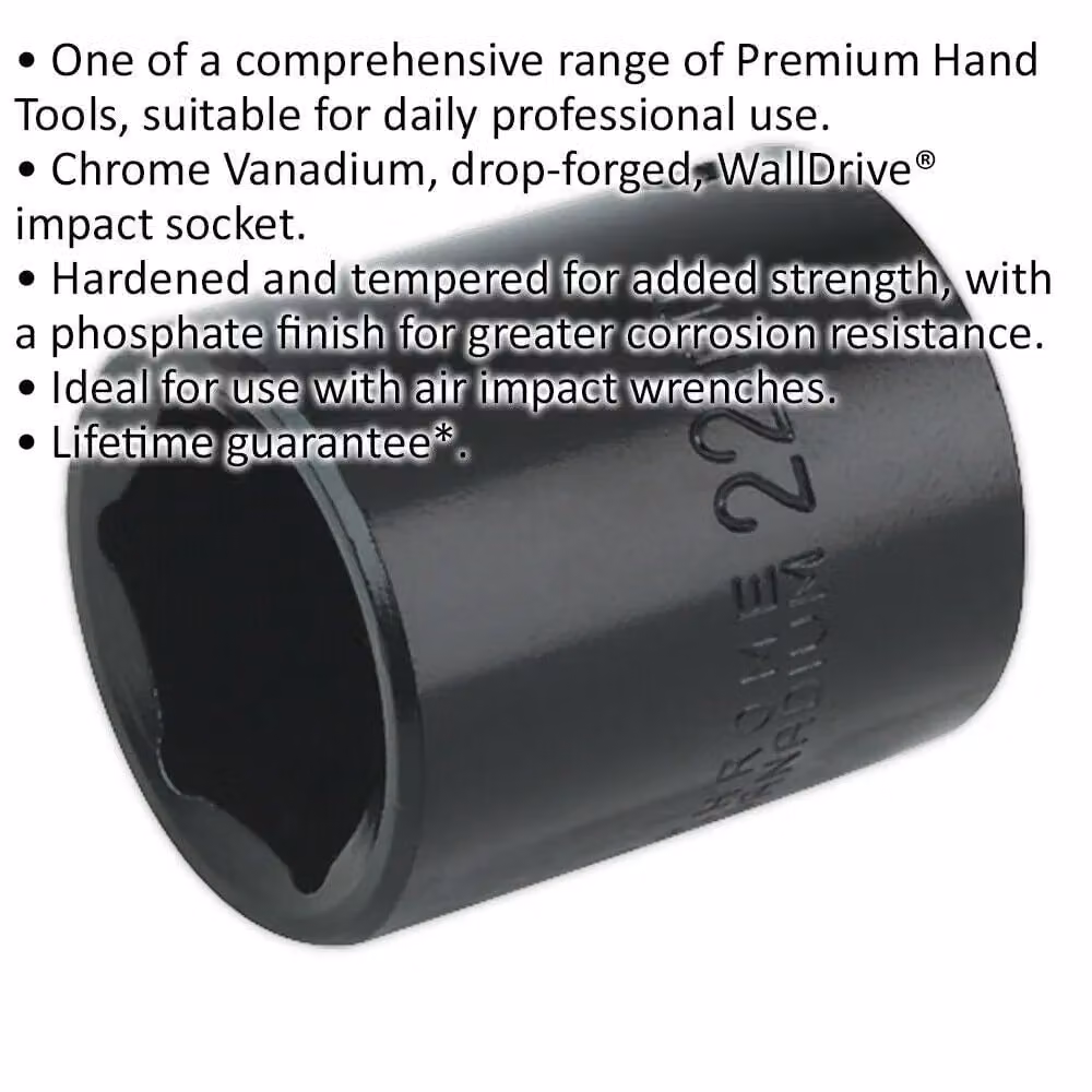 Loops 22mm Forged Impact Socket 1/2 Inch Sq Drive Chrome-Vanadium Wrench Socket – 2