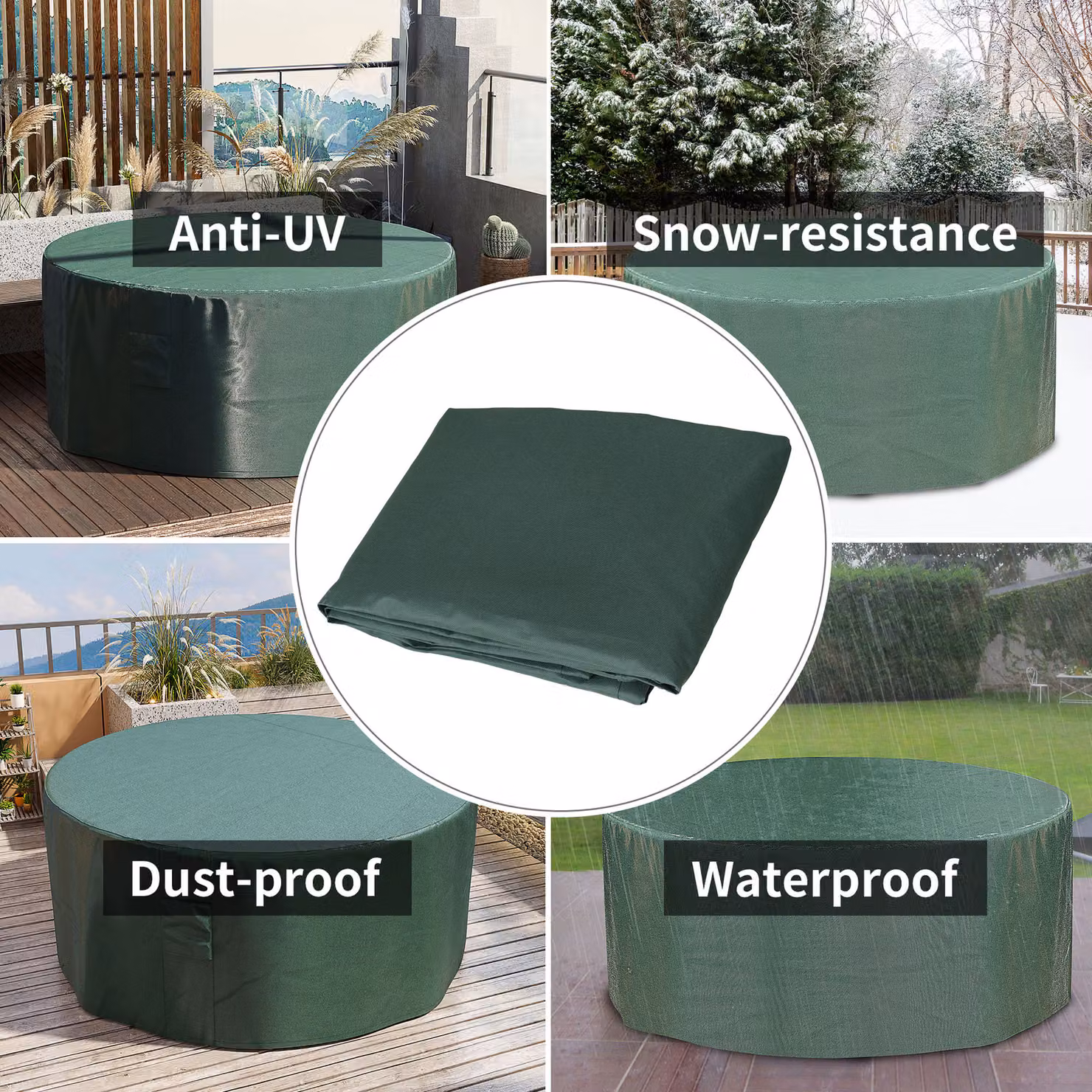 Outsunny Green Waterproof Round Garden Furniture Cover, Diameter: 193 cm, Height: 80 cm – 4