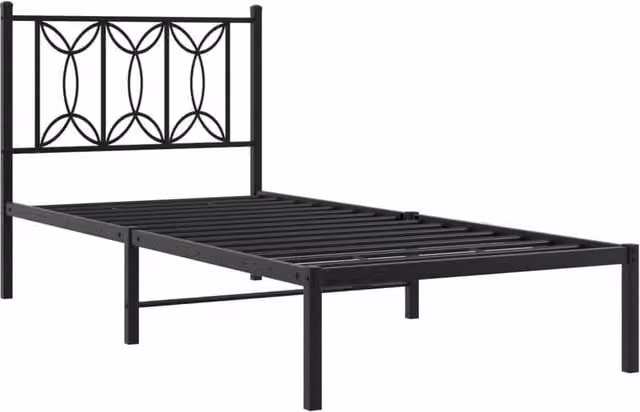 Berkfield Home Metal Bed Frame with Headboard, Black, W: 90 cm, L: 200 cm