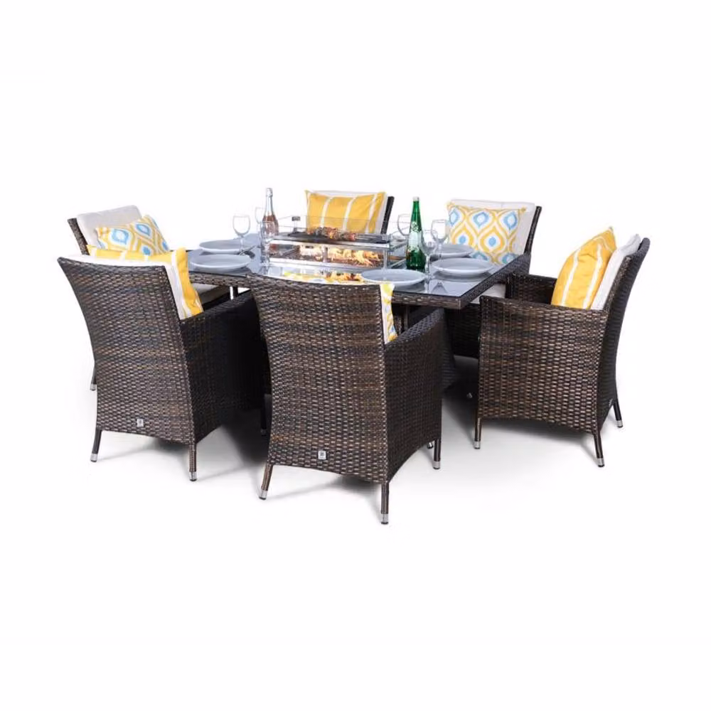 Thats Furniture Savannah 6 Seater Rectangle Rattan Dining Set with Fire Pit in Brown – 2