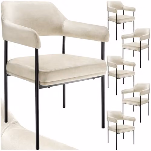 tectake Set of 6 Velvet Look Armchairs in White