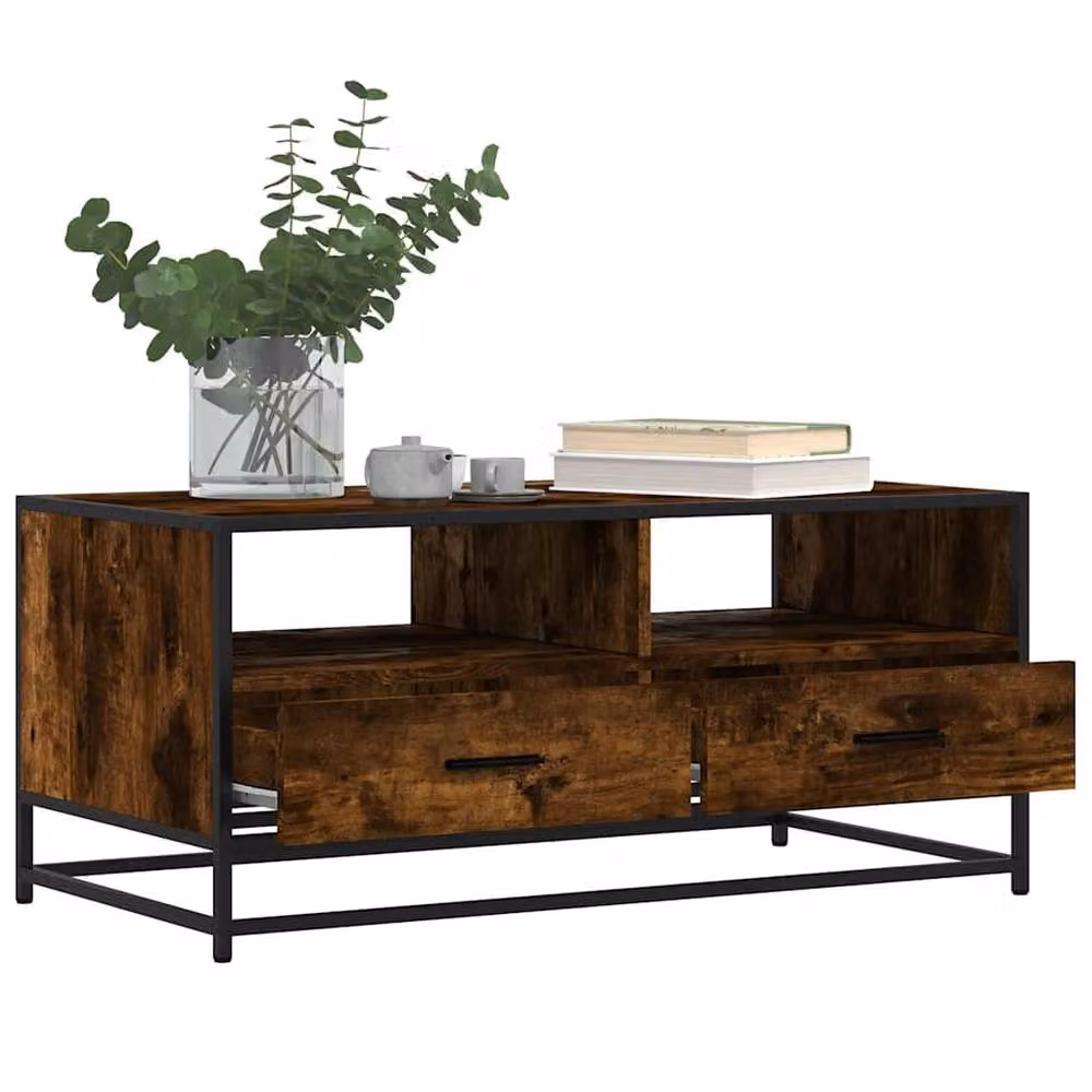 Berkfield Home Durable Coffee Table in Smoked Oak and Brown, W/D/H: 100 x 50 x 45 cm – 3