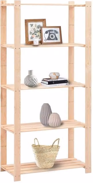 Berkfield Home Set of 3 5-Tier Solid Pinewood Storage Racks, Beige, W/D/H: 80 x 38 x 170 cm
