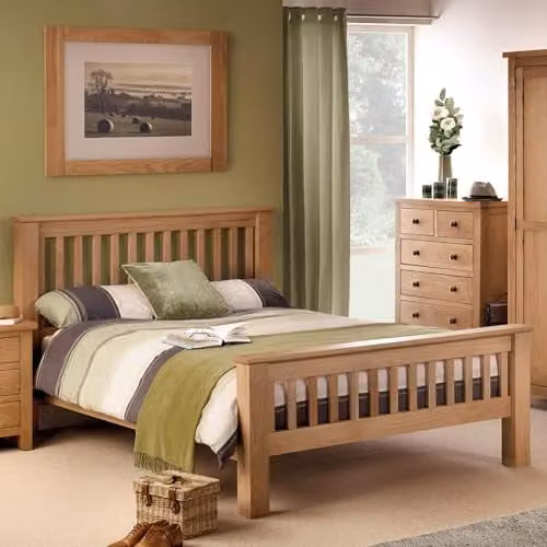 Julian Bowen Amsterdam High Footend Solid Oak Bed Frame, Oak, W/D/H: 160 x 200 x 193 cm – 1