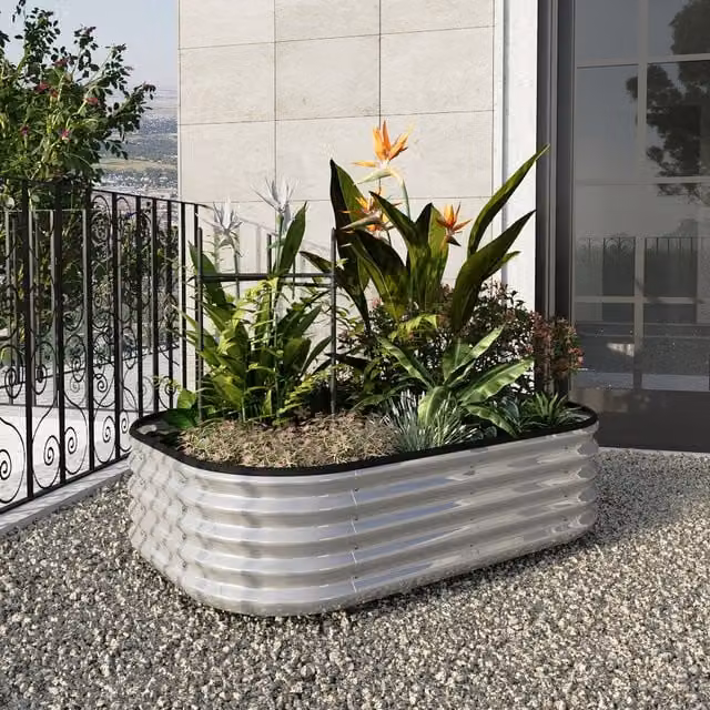 Lifeideas Galvanised Steel Raised Garden Bed in Silver