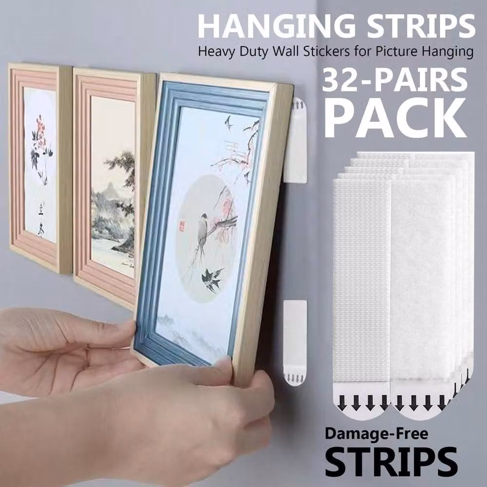 ATEK White Double-Sided Picture Hanging Strips, 60 Pairs Value Pack for Mirrors and Wall Decor – 3