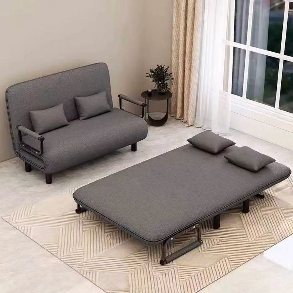 PAWNORA Grey Fabric Click-Clack Sofa Bed with Sleeping Function – 3