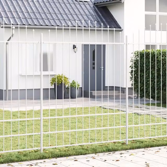 Berkfield Home White Powder-Coated Steel Garden Fence with Round Hoop Top, W: 4 m, H: 2 m – 1