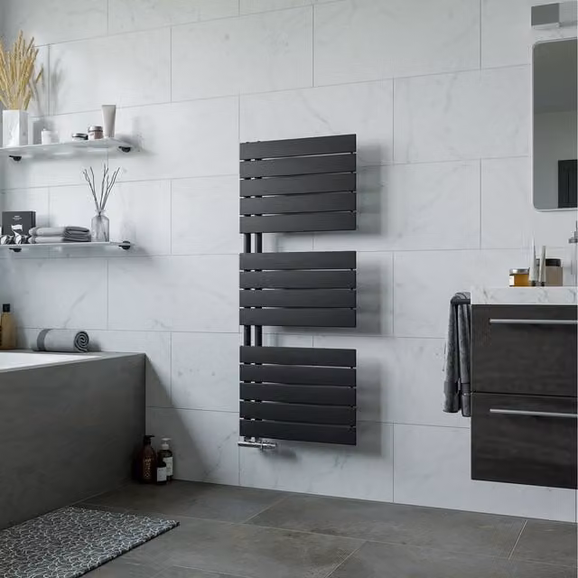 Agadon Panio UP Designer Towel Radiator in Black, H 119.5 cm x W 50 cm