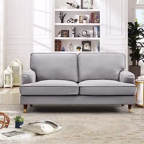 Artemis Home Woodbury 2 Seat Grey Velvet Fabric Sofa with Walnut Legs