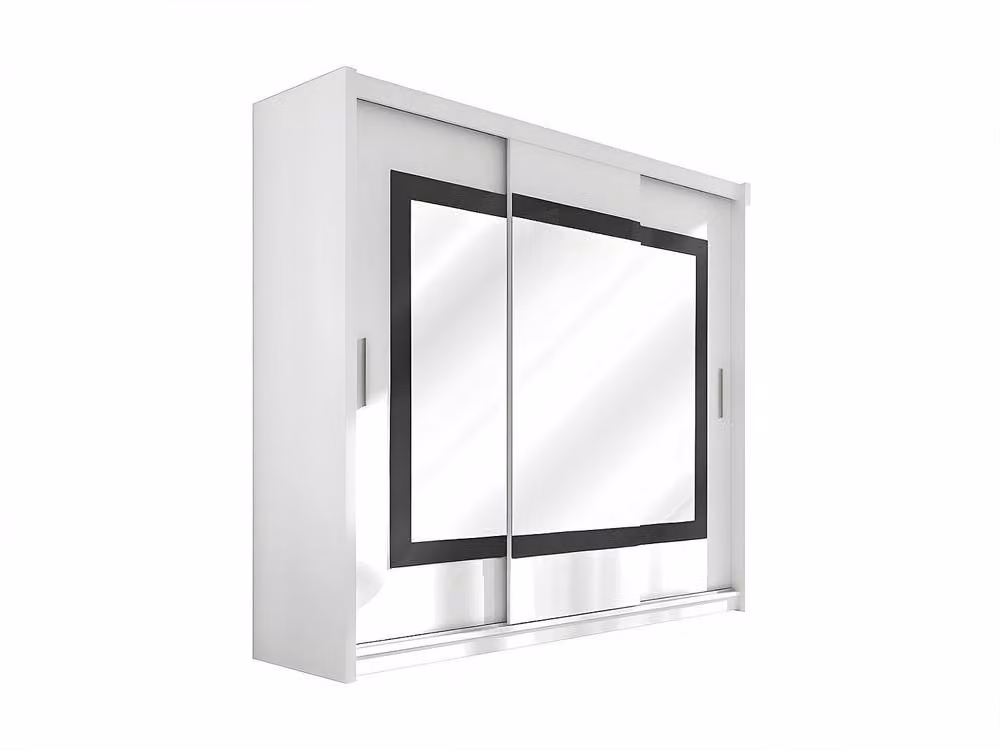 AUTLAN White Modern Wardrobe with 3 Sliding Doors and Mirror, W: 250 cm, H: 215 cm, D: 61 cm – 2