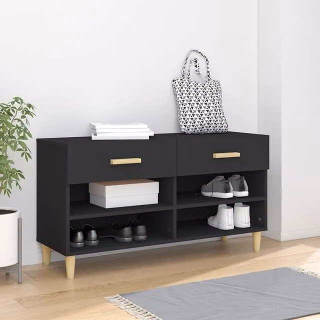 Berkfield Home Black Shoe Cabinet with Doors and Drawers, W/D/H: 102 x 35 x 55 cm – 1