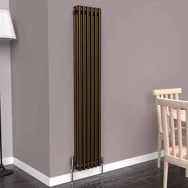 Lux Heat Vertical Coloured Column Radiator in Antique Brass, H 150 cm x W 29 cm