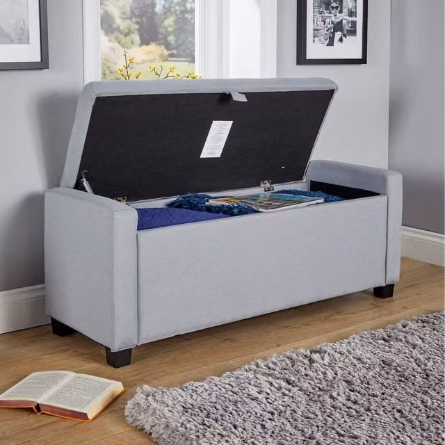 Home Source Verona Fabric Storage Box Ottoman in Grey
