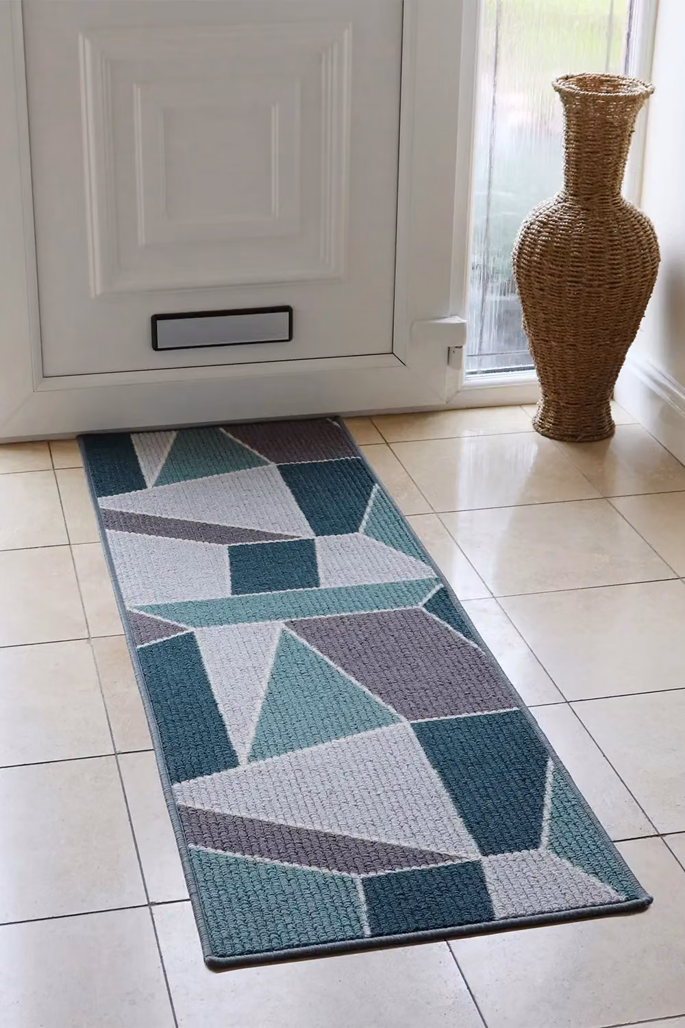 JVL Fiora Machine Washable Non-Slip Runner Mat, Blue, W/D/H: 50 x 150 cm – 2