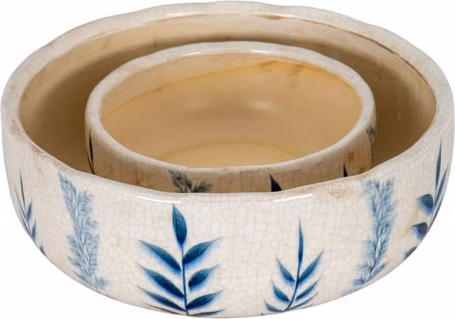 KDMK Blue Floral Ceramic Round Bowl Pot for Tabletop Display